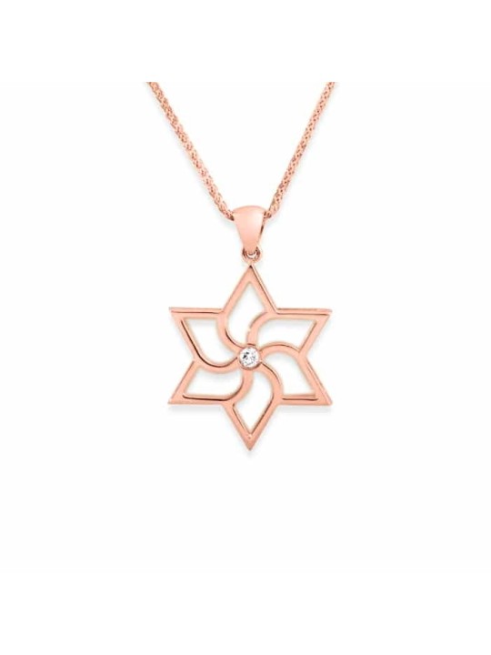 שרשרת מיני זהב לבן מגן דוד עם דימון , מתנות ט"ו באב , א